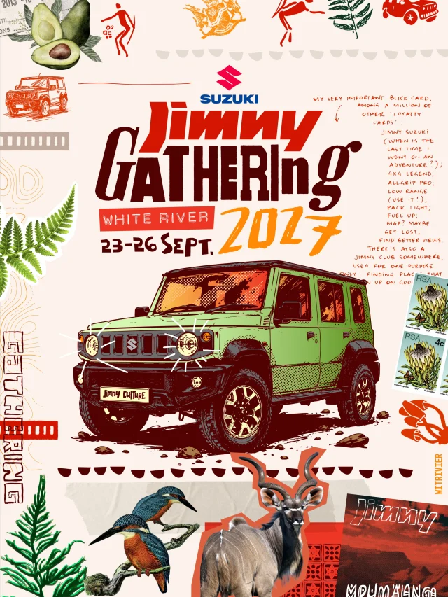 The 3rd Jimny Gathering is officially calling - White River, Mpumalanga, 23–26 September 2027.

New terrain, same #JimnyFam energy. Kudu instead of Karoo, kingfishers instead of ostriches - but the mission hasn’t changed: low range engaged, adventure found.

Visit www.jimnygathering.co.za for bookings and more info.

#JimnyGathering2027 #WhiteRiver #SuzukiSA
